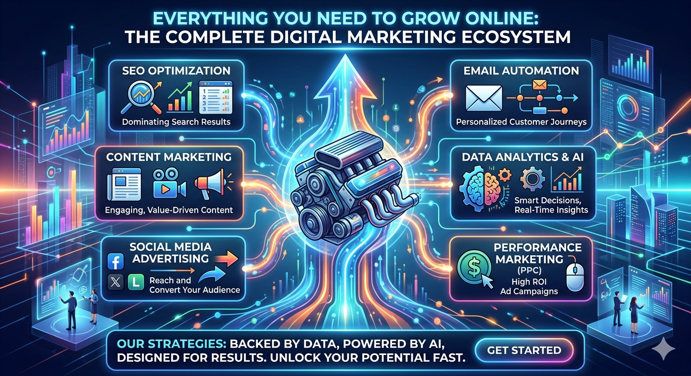 Everything you need to grow online β AI-powered digital marketing services